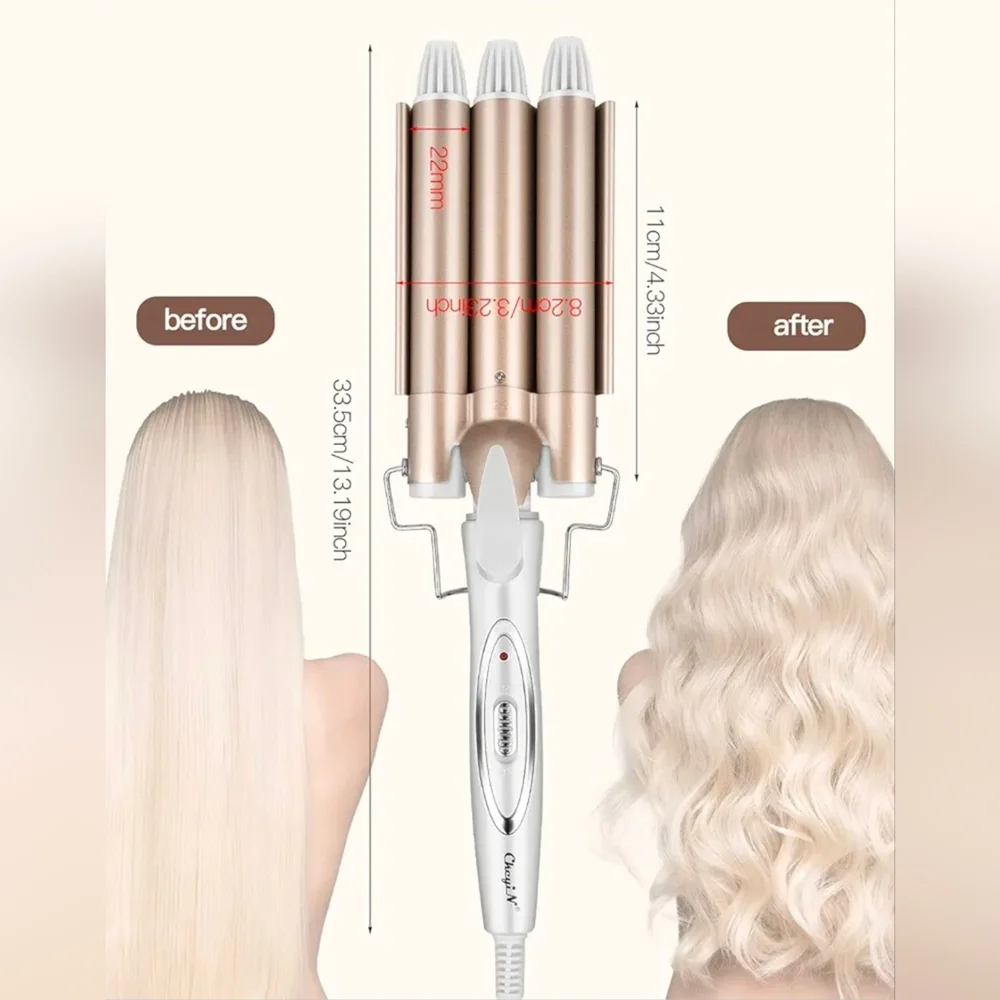 Gold and White Triple Barrel Hair Waver - Picture 4 of 8